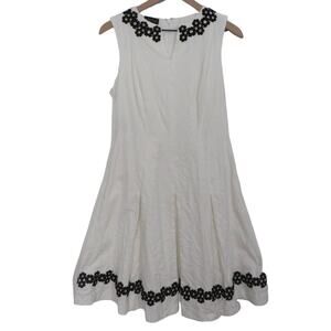 Carlisle Collection Womens Sz 6 White Dress Black Floral Gold Grommets Applique